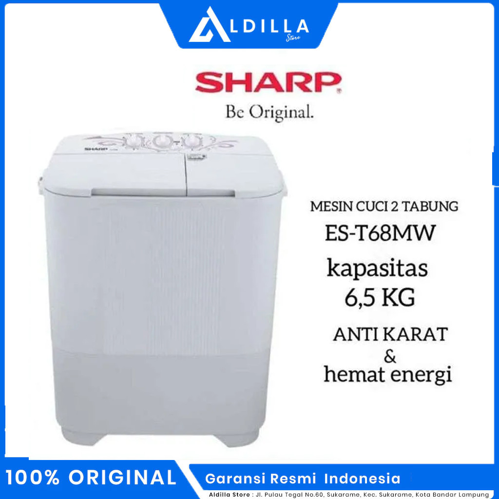 Mesin Cuci Sharp 2 Tabung Tipe ES-T68MW Garansi resmi Lampung Khusus Bandar Lampung 68mw