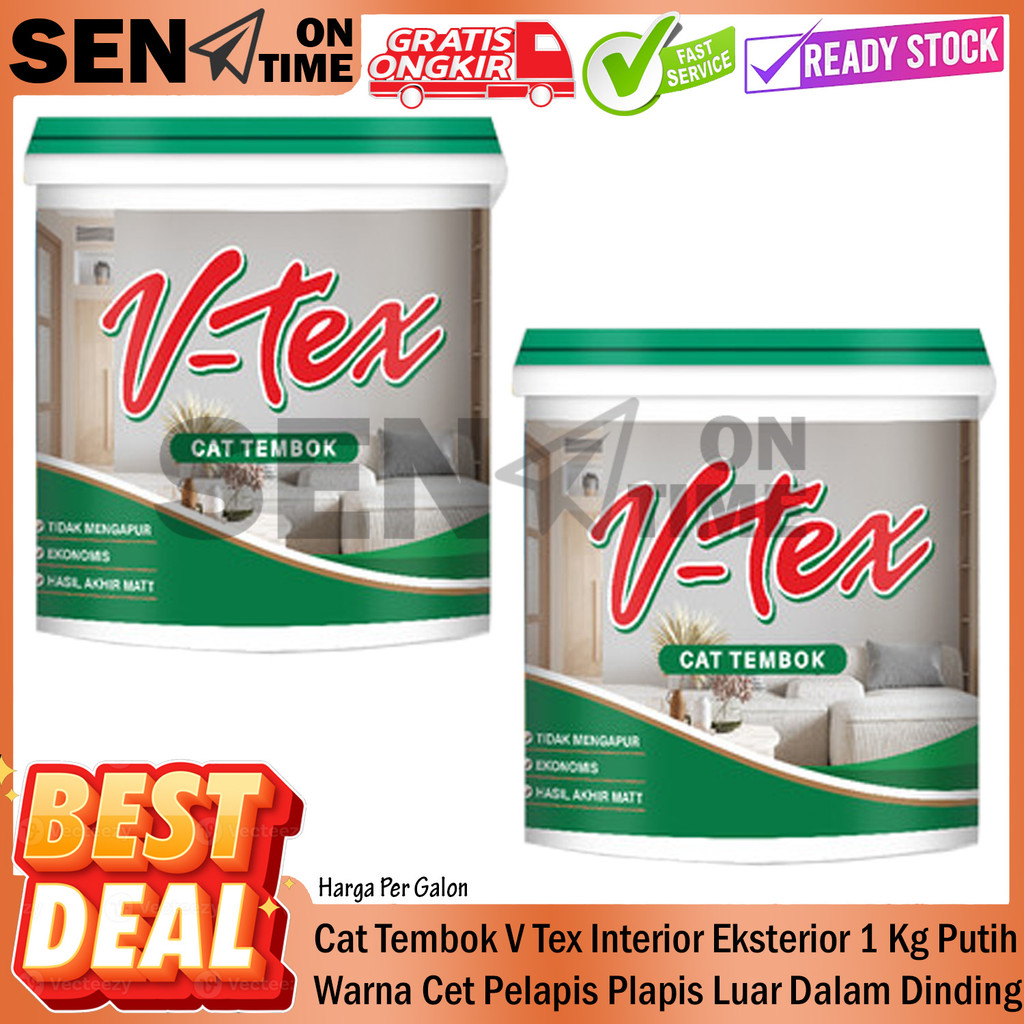 Cat Cet Pelapis Plapis Luar Dalam Dinding Tembok V Tex Interior Exterior 1 Kg Putih Berbagai Warna W