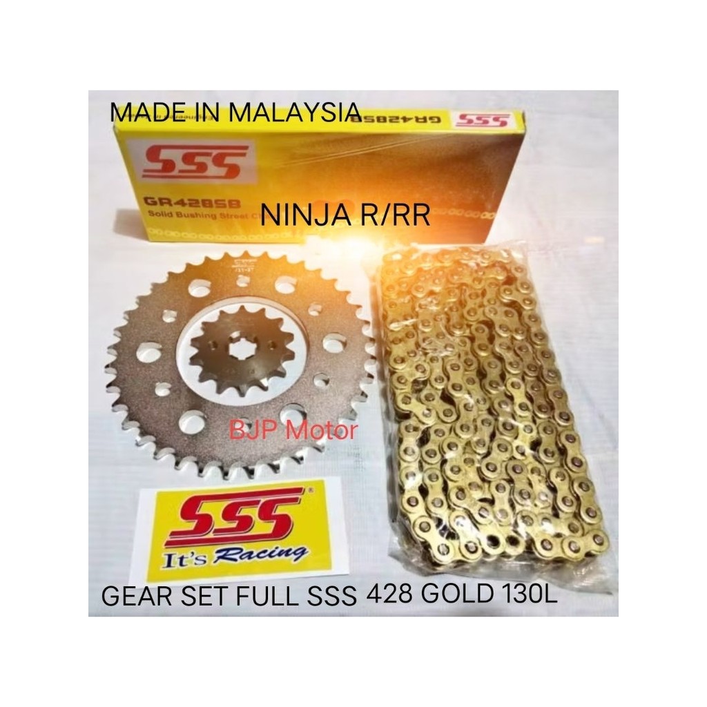 Gear Set FULL SSS 428 NINJA 150R/RR + Rantai SSS 428 GOLD 130L + Pilihan Gir Depan SSS (13/14/15) Be