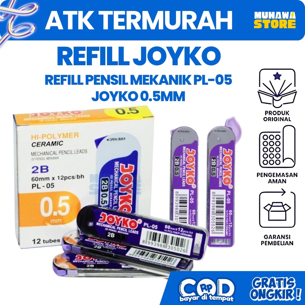 

1 LUSIN 12 TUBE REFILL JOYKO Refill Pensil Mekanik PL-05 Joyko 0.5mm