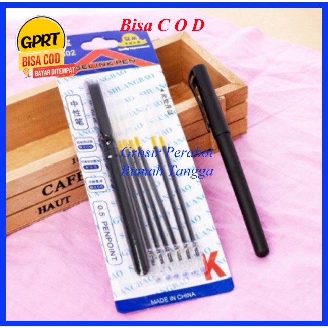 

GPRT 1 Set Pulpen gel 0.5mm + 6 Refill, warna hitam