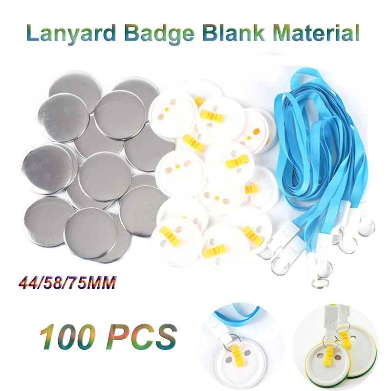 

Lanyard Badge Blank Material 100PCS Hanging Tag Employee Card Work Badge Blue Consumables DIY 44/58/75mm for Work or As A Gift