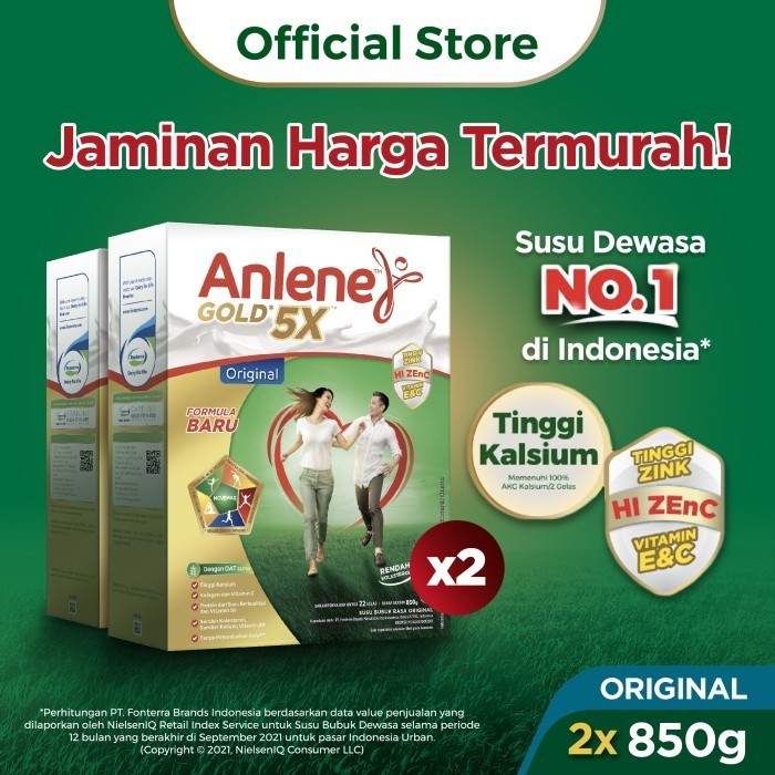 

Anlene Gold 5X Susu Bubuk Dewasa Original 2x850g - Tulang & Sendi