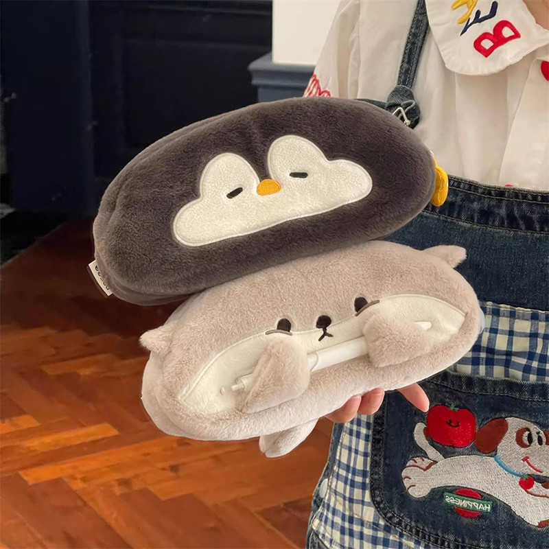 

Kawaii Cartoon Otter Penguin Plush Pen Bag Large Capacity Pencil Case Stationery School Supplies Stationery Bag