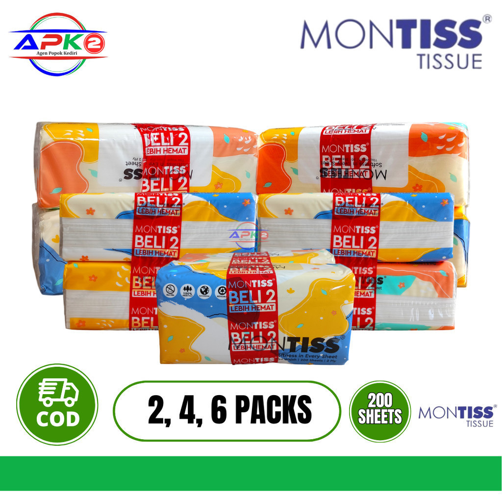PAKET 2 4 6 PACKS Montiss 200 Sheets |  Favour Molang Softpack Tissue 200 Lembar 2 ply APK2