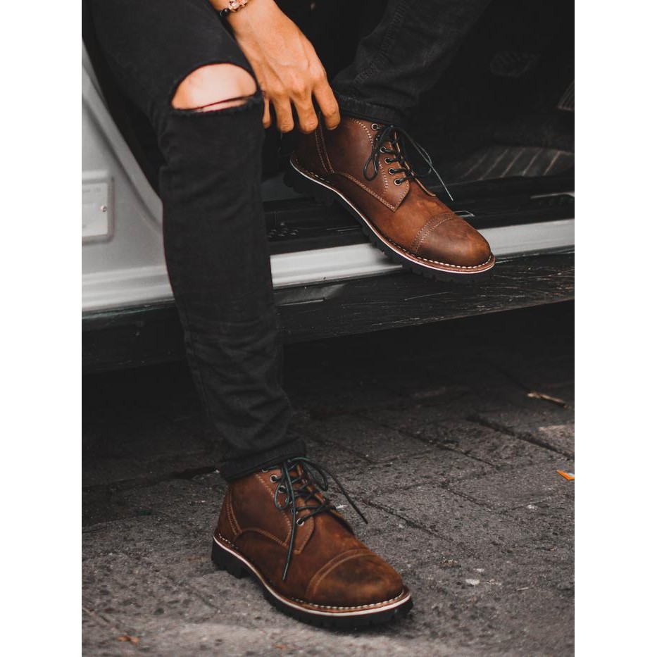 Sepatu Boots Kulit Asli - Vigos Dexter Darkbrown - 40