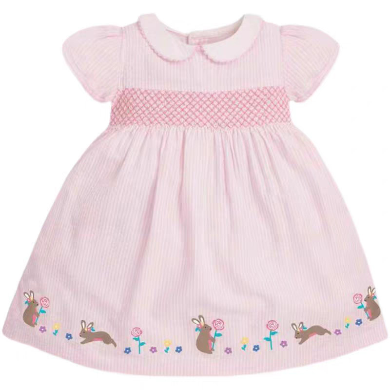 LaRubi - Dress Crinkle Kelinci Anak Bayi Perempuan Katun Pink 1 2 3 tahun bunga pastel merah jambu k