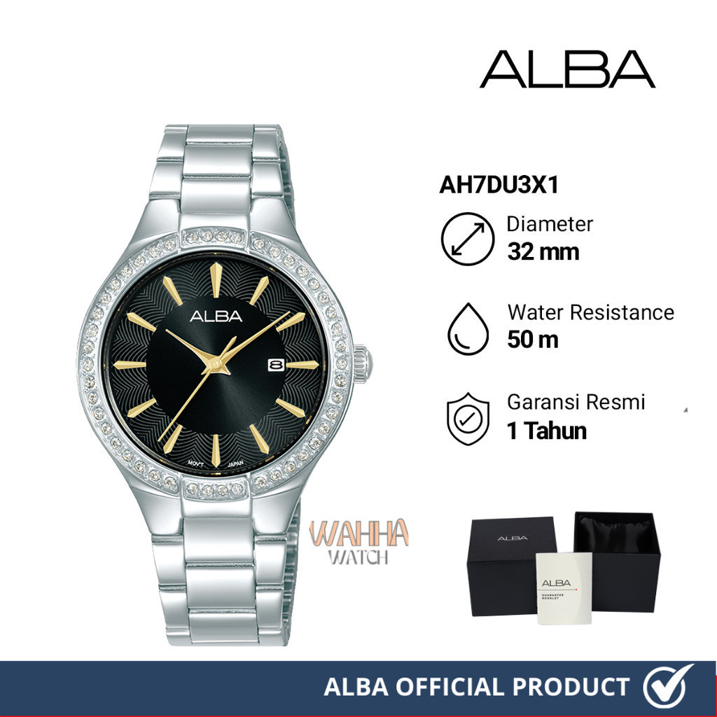 Jam Tangan Wanita Alba AH7DU3X1 Black Dial Stainless Steel Strap