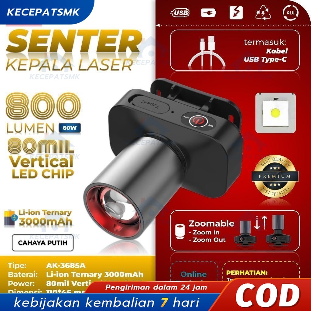 AOKI SENTER KEPALA LED ZOOM AK-3685A & AK-3686K 60W / CAHAYA SUPER TERANG / JARAK JAUH LASER / @AOKI