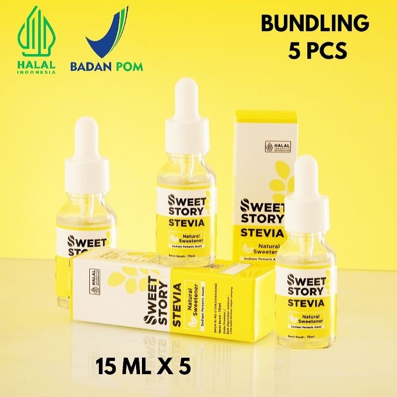 

Sweet Story Stevia Cair 15 ml x 5 [ Bundling 5 Pcs ] Pemanis Alami Pengganti Gula 0 Kalori 0 Gula