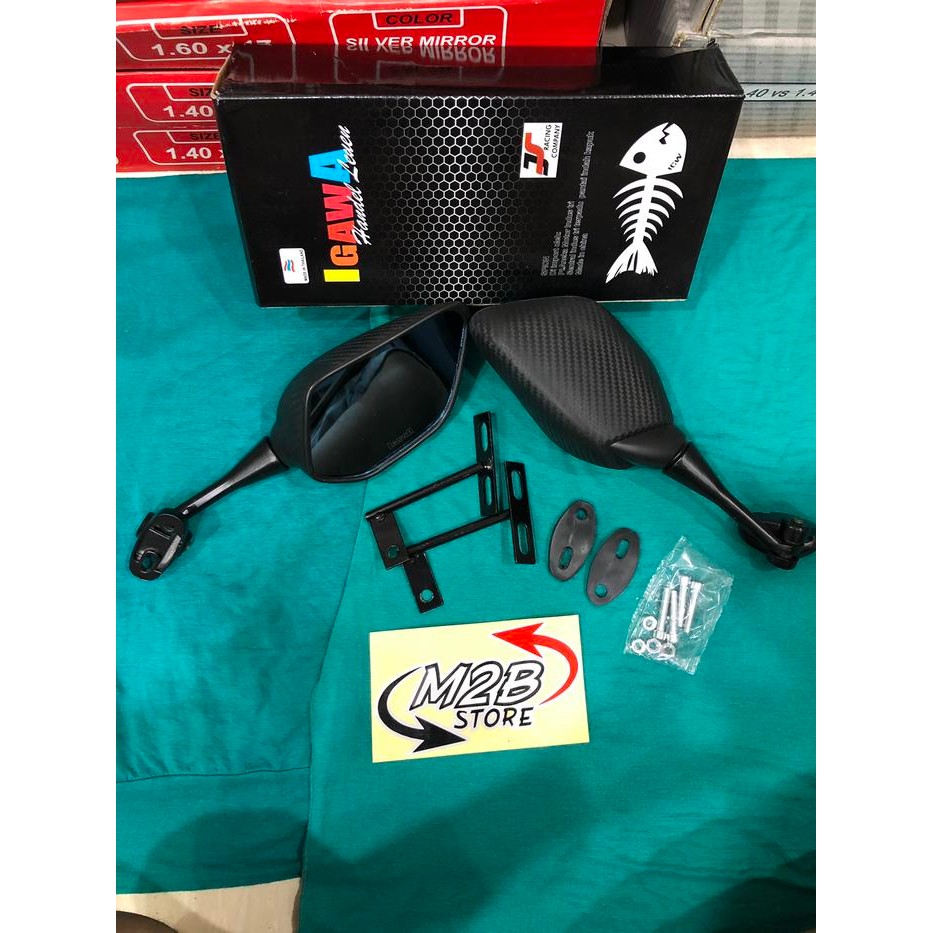 Kaca Spion Carbon Karbon Igawa Motor R15 R 15 tangkai pendek kaca Biru