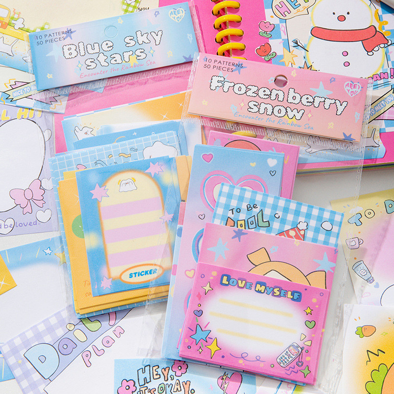 

50pcs Korean Style Minimalist and Tearable Note Paper Office Accessories Sticky Notes Memo Pad Office Accessories