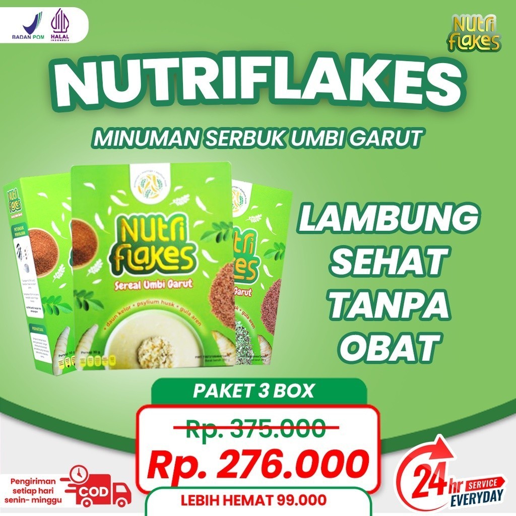 

Paket 3 Box Nutriflakes Minuman Umbi Garut & Ekstrak Daun Bantu Atasi Asam Lambung Maag Kronis dan Gerd Menahun Nutriflek Bantu Melancarkan Saluran Pencernaan dan Menjaga Kesehatan Tubuh