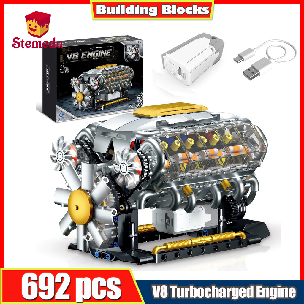 V8 Combustion Engine Model Kit That Runs - 692 Pieces STEM Parts Mini V8 Model Engine Kit for Adults