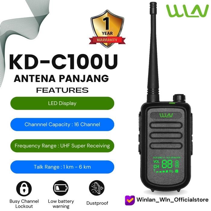 HT Satuan Walkie talkie KD - C100U Two-Way Radio WLN Layar LED - antena panjang