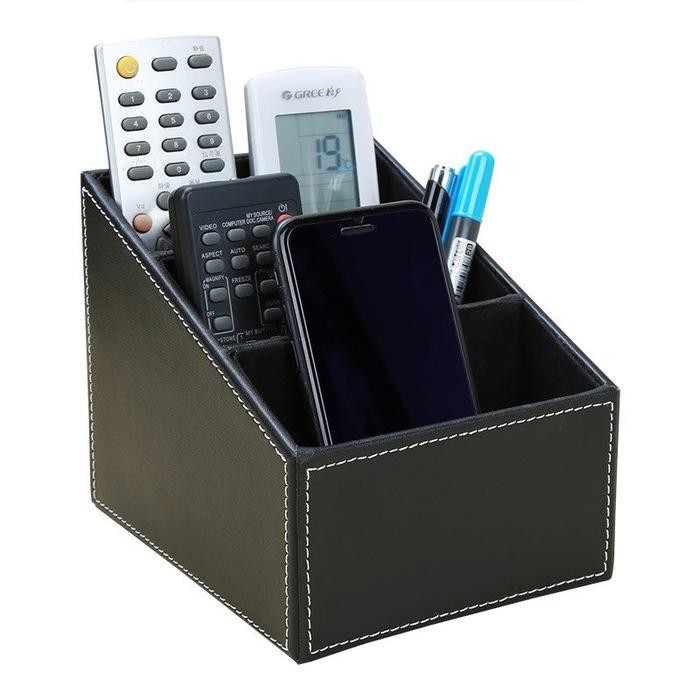 

Tempat Remote Hp dan Pensil ATK Kulit / ATK Holder Leather / Tempat Pensil Pena Kulit / Laci Hanphone kayu penyimpanan desk - HITAM