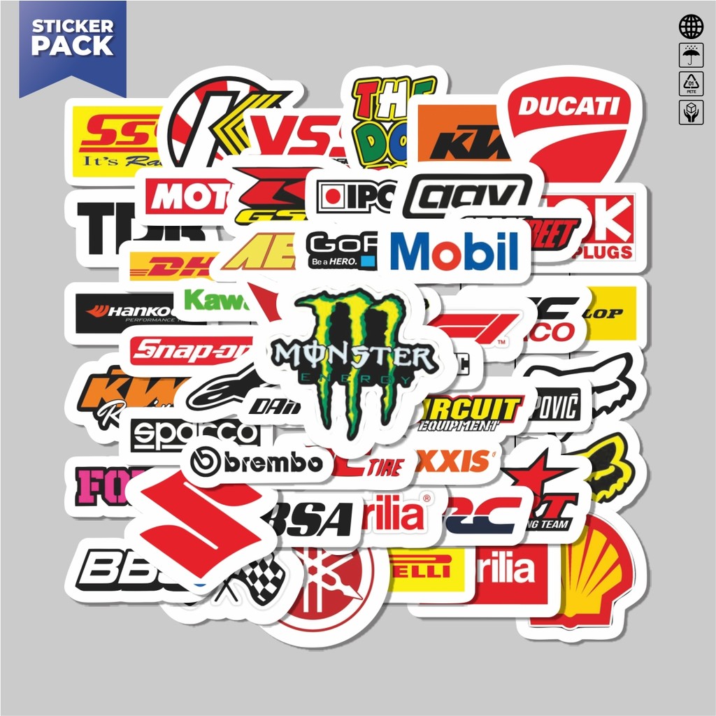 

[100PCS]Stiker Pack Stiker Logo - Logo Motor Aesthetic Vinyl Anti Air Dekorasi Sticker Laptop Buku Journal Koper Helm Casing HP Gitar Helm Skateboard