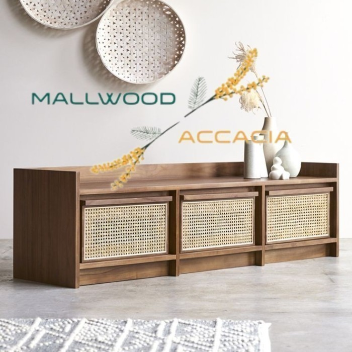 MALL WOOD Tv Cabinet Klasik/Credenza Kombinasi Rotan