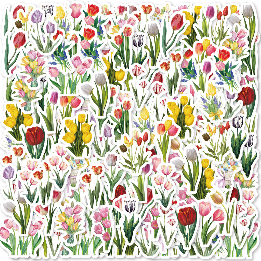 

46PCS Tulip Retro-Themed Stickers Decorated Diary Notebook Skateboard Guitar Classic Toy Paper-Cut DIY Student Stationery Decal