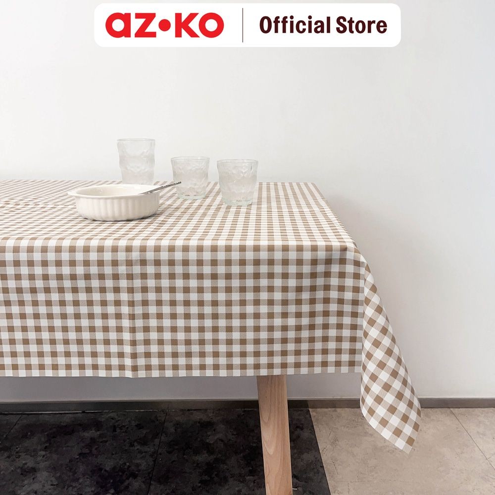 AZKO Forhom 145x320 cm Taplak Meja Gingham - Cokelat Tablecloth Aesthetic Dekorasi Ruang Makan Ruang