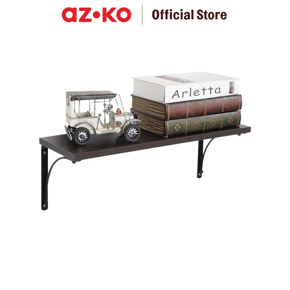 AZKO Masterspace 120x20x1.8 cm Rak Dinding Kayu - Hitam/Cokelat Walnut Decorative Wall Shelf Rak Tem