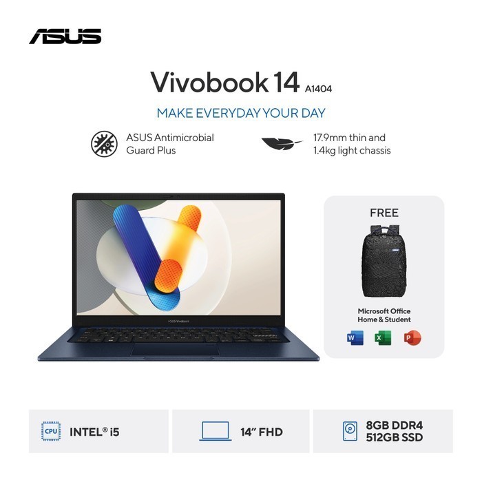 ASUS VIVOBOOK A1404ZA-VIPS551M INTEL CORE I5-1235U | UMA | RAM 8GB | SSD 512GB | 14" VIPS FHD | WIN 