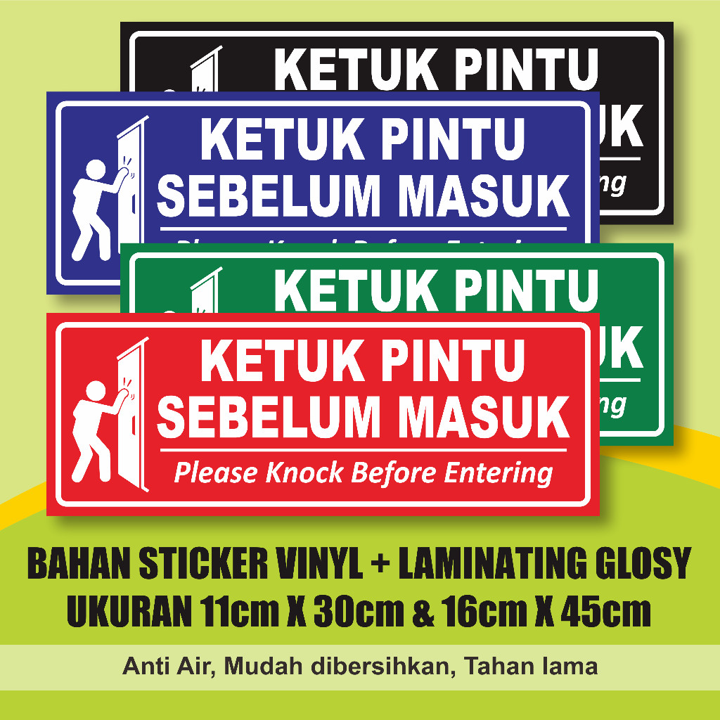 STIKER KETUK PINTU SEBELUM MASUK + LAMINASI GLOSSY