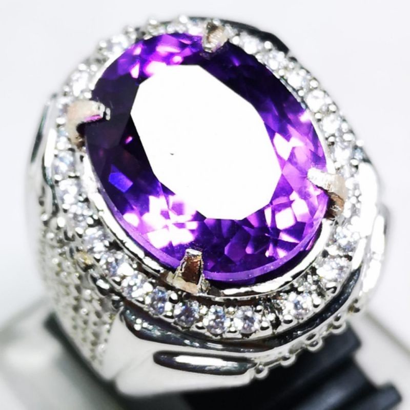 CINCIN PRIA AKIK PERMATA TERMURAH BATU KECUBUNG AMETHYST ASLI NATURAL RING PERAK BANGKOK 926 SIAP PA