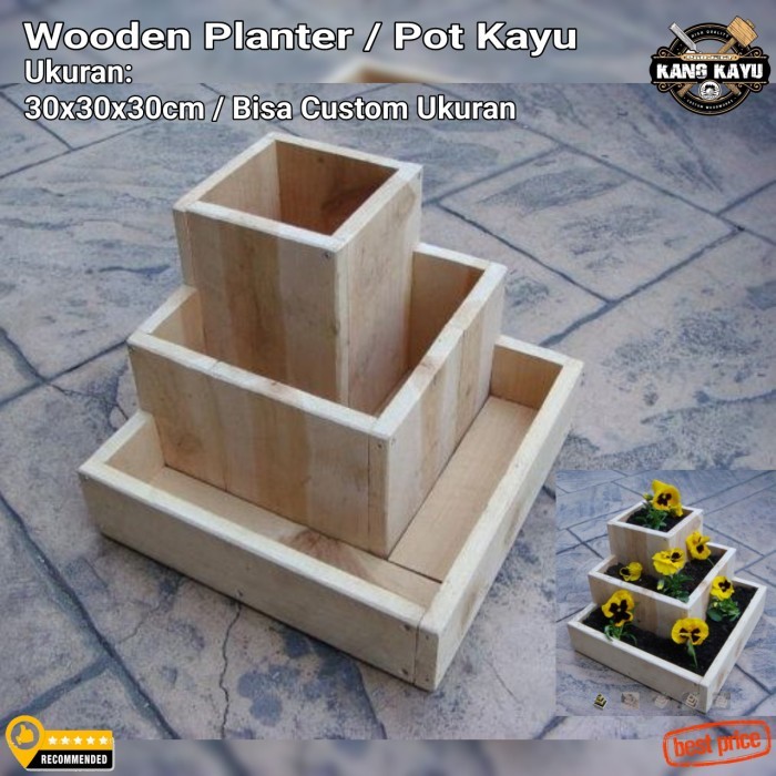 Wooden planter pot kayu vas bunga 3 tingkat modern V2