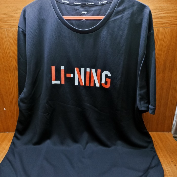 Kaos Badminton LINING 02 (SkyBlue, Navy, Black, Turqouis) 100% ORIGINAL - Black - XXL