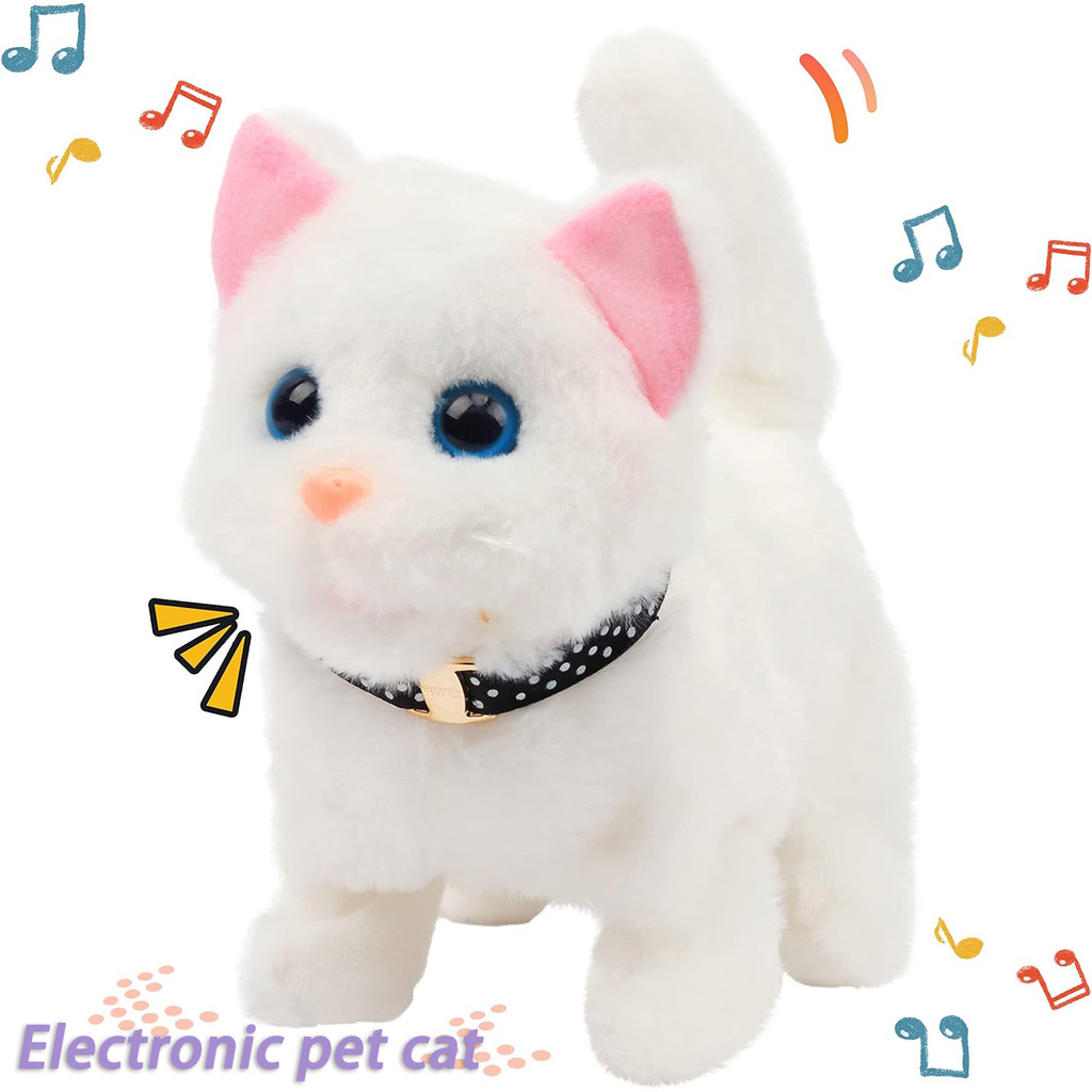 

New Walking Kitty Plush Toy Electric Interactive Cat Stuffed Animal Meowing Tail Wagging Head Nodding Cat Pet Toy For Kids Gift