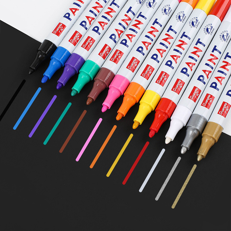 

12 Colorful DIY Art Pen Permanent Paint Marker Waterproof White Markers tire tread rubber fabric Paint metal Paint Marker Pens