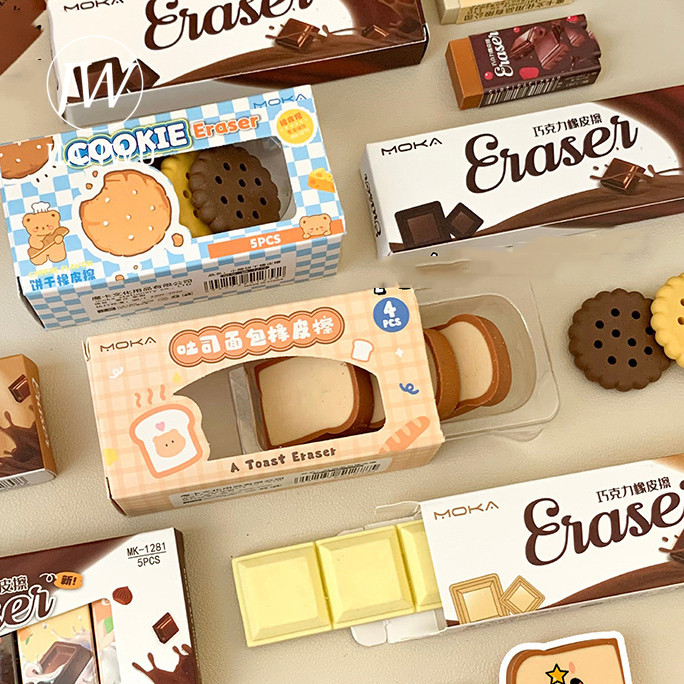 

JIANWU Cartoon Simulated Chocolate Biscuit Toast Shaped Eraser Set Creative DIY Journal Student Supplies Stationery