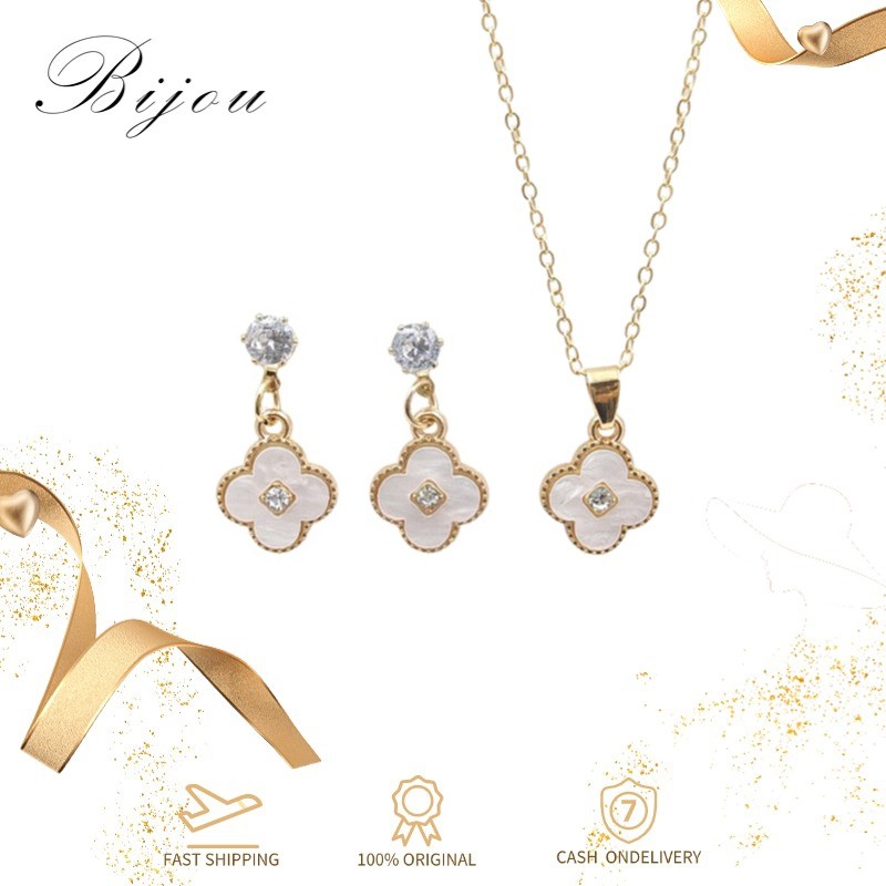 Golden Adjustable Kalung Stainless Wanita kristal  Swarovski  Set perhiasan wanita BIJOU -m120
