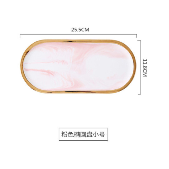 Oval Marble Tray / Nampan Piring Tatakan Marble Marmer Aesthetic Mewah - Pink Gold S