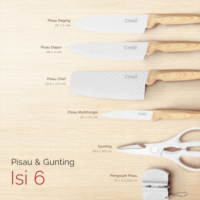 promo pisau set cypruz knives diamond knife set white putih set 6 pcs