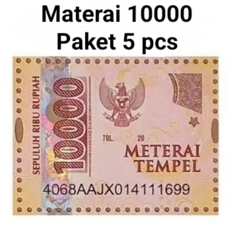 

Materai 10000 Paket 25 pcs ( HARGA PER 25 KEPING/PCS) RESMI PERURI TERUJI ULTRAVIOLET