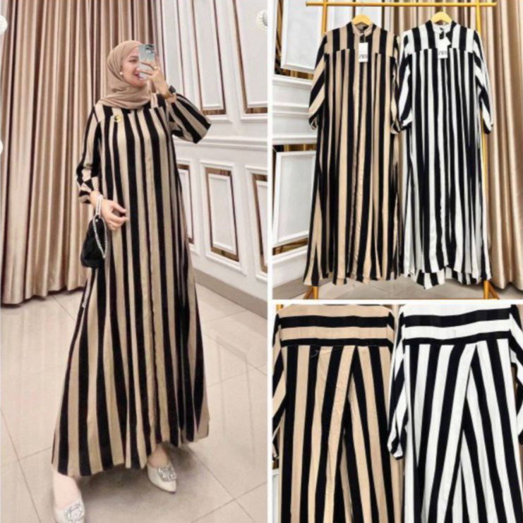 [HOT NEW] ATIYA DRESS / GAMIS RAYON MOTIF SALUR / GAMIS RAYON KOMBINASI