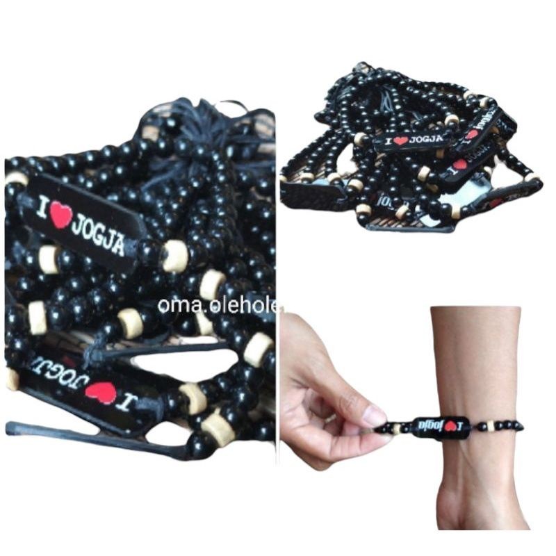 GELANG ETNIK HITAM I LOVE JOGJA BAHAN MANIK-MANIK HITAM