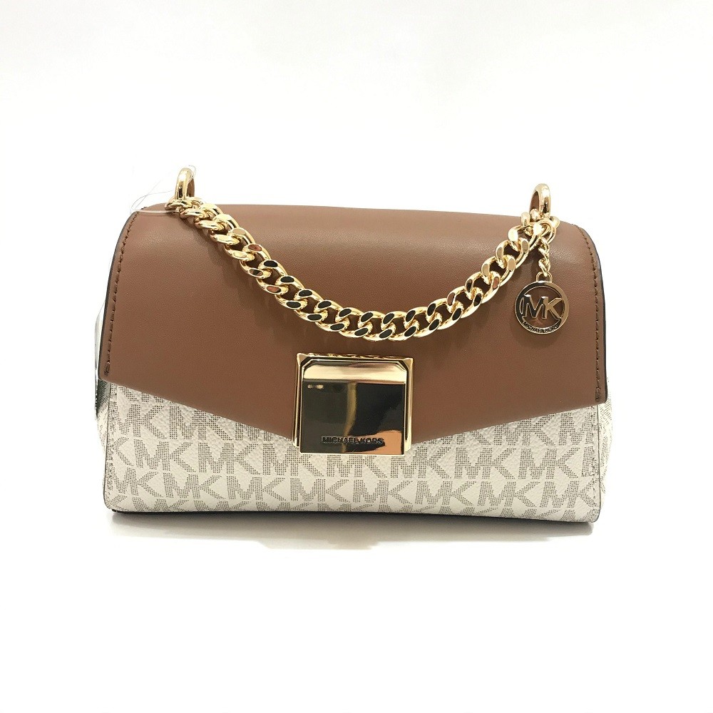 Michael Kors Lita Small Crossbody in Signature Vanilla / Acorn