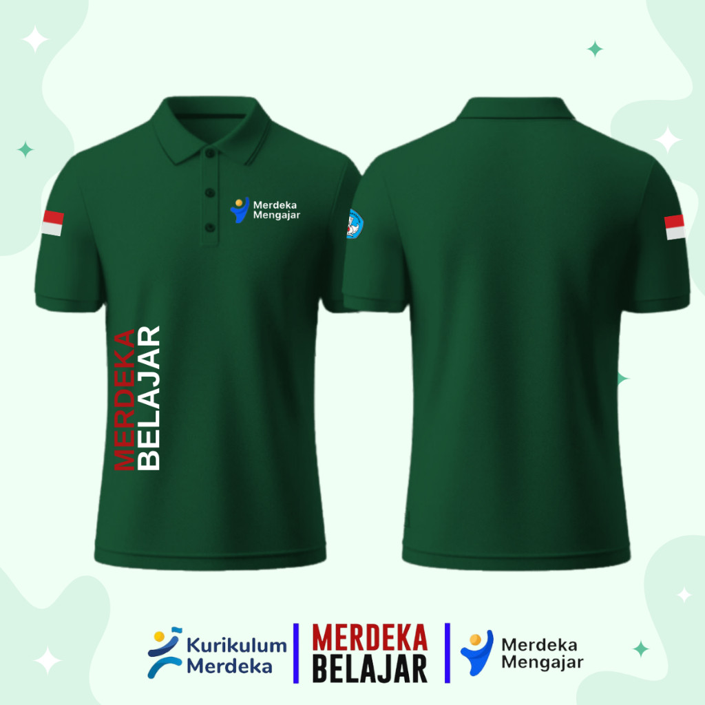 Baju Kaos Poloshirt Lengan Panjang LOGO MERDEKA BELAJAR - MERDEKA MENGAJAR  Guru Premium Quality Mod