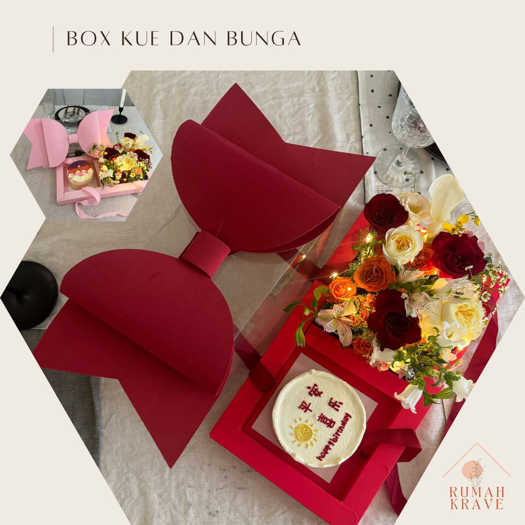 

RUMAH KRAVE - Box Bunga dan Kue dengan Pita Besar