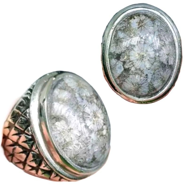 Batu cincin teratai hitam asli original coral / karang