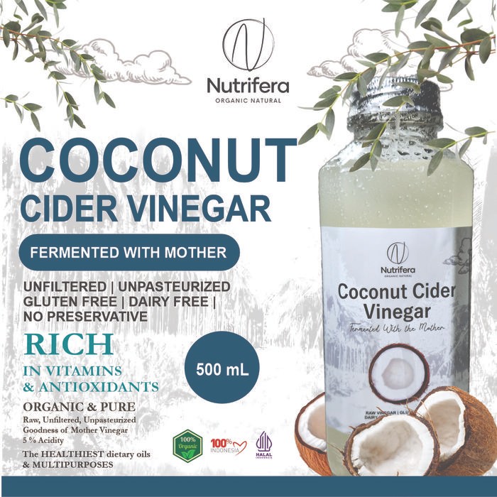 

NUTRIFERA Cuka Kelapa 500 ml dengan Endapan Mother Fermentasi Probiotik / Coconut Cider Vinegar - Glass Bottle