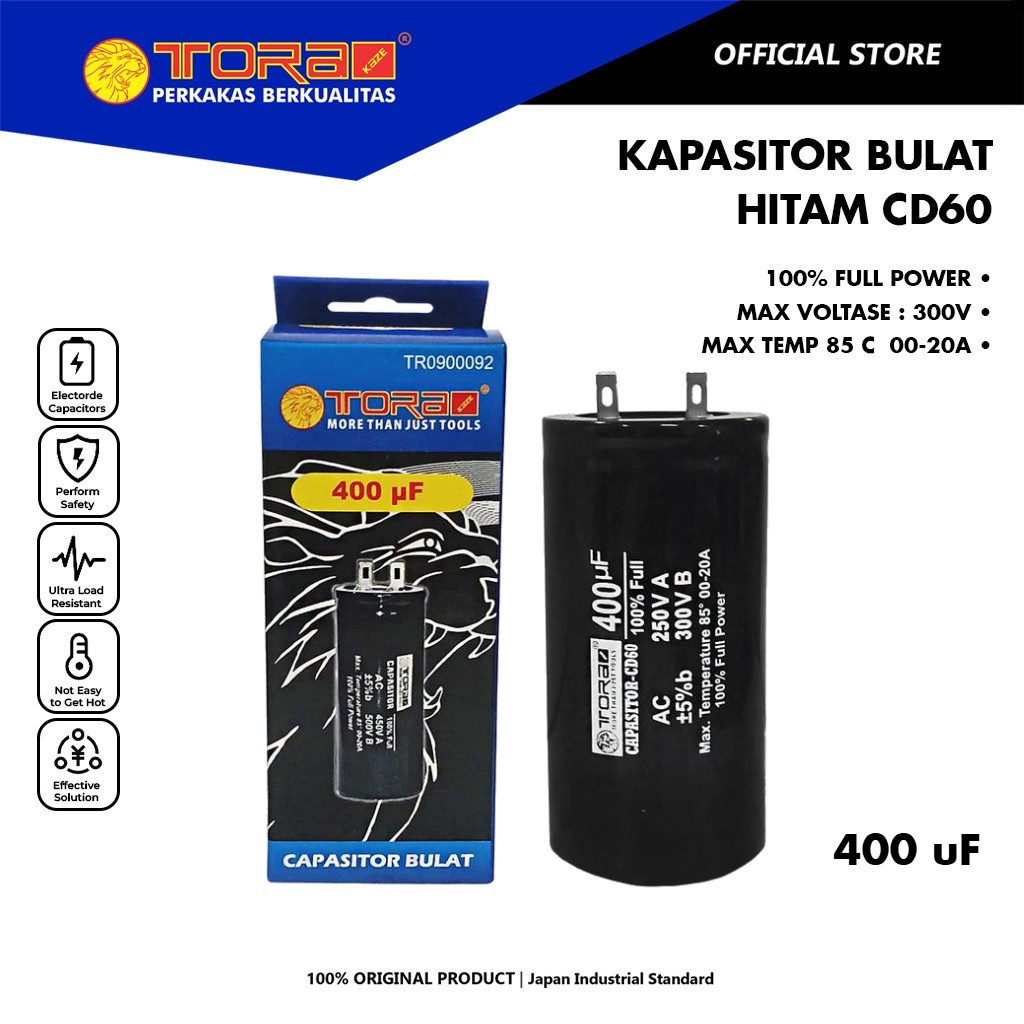 TORA Kapasitor 400 uF CD60 Bulat Hitam - Capasitor CD60 Star Black