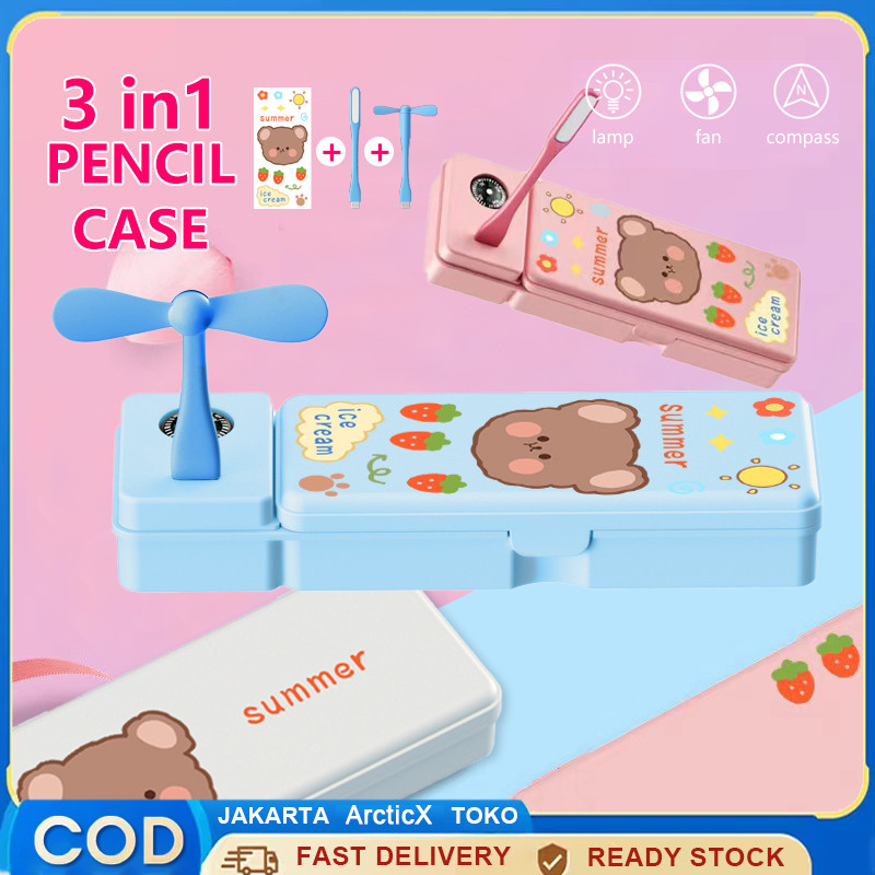 

3in1 Multifungsi Kotak Pensil Lampu Meja Kipas Angin Tempat Pensil Siswa Sekolah Dasar Kotak Pensil Kreatif