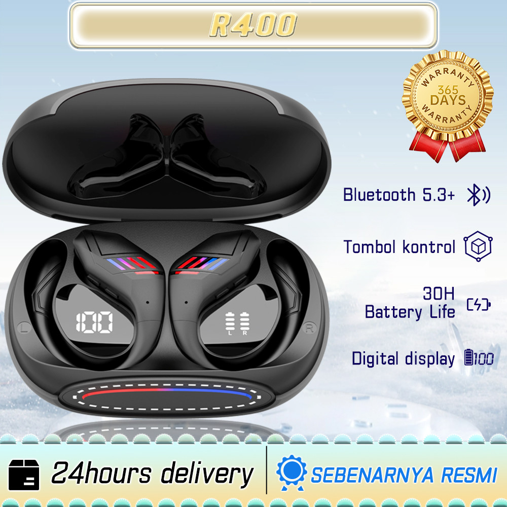 R400 Headset Bluetooth 5.3 Wireless Earphone Long Battery HiFi Waterproof Bass Earbuds