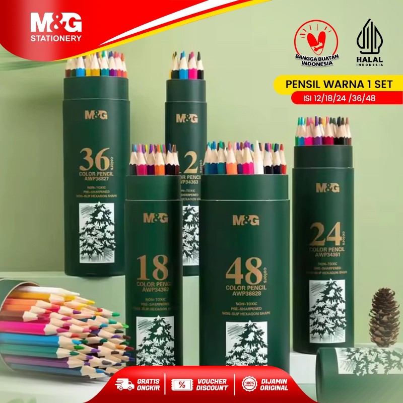 

M&G Pensil Warna 1 Set Isi 12/18/24 /36/48 Warna Cerah Tidak Mudah Patah Desain Hexagon Color Pencil Cocok Untuk Anak Sekolah atau Profesional Original
