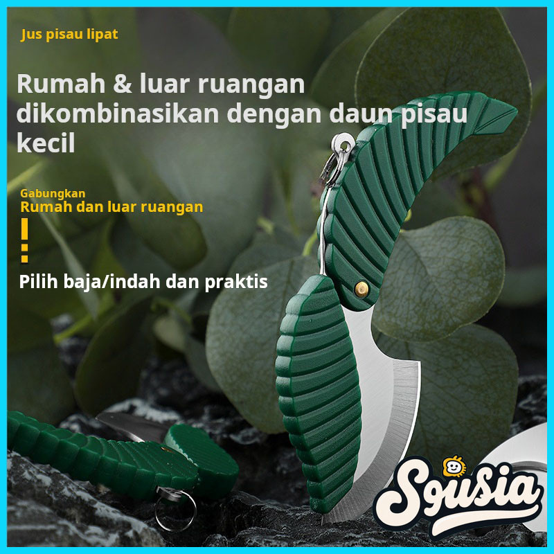 Pisau buah daun hijau kreatif pisau lipat mini pisau buah baja tahan karat pertahanan diri portabel