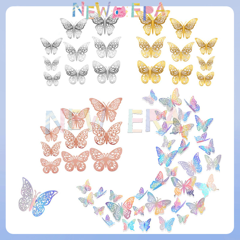 

12 Pcs Stiker Balon Kupu-kupu Berongga 3D untuk Dinding Dekorasi Pernikahan Pesta Ulang Tahun Anak